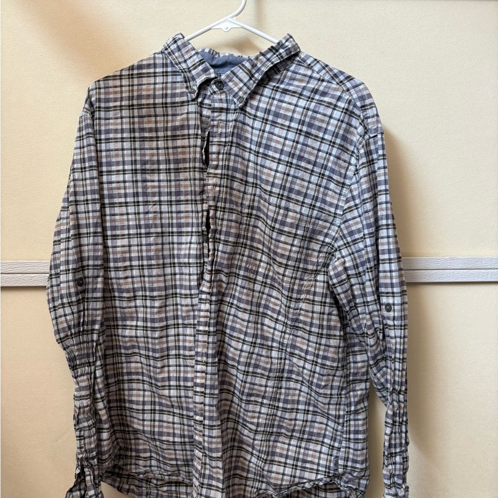 John Varvatos Black and Gray Plaid Shirt